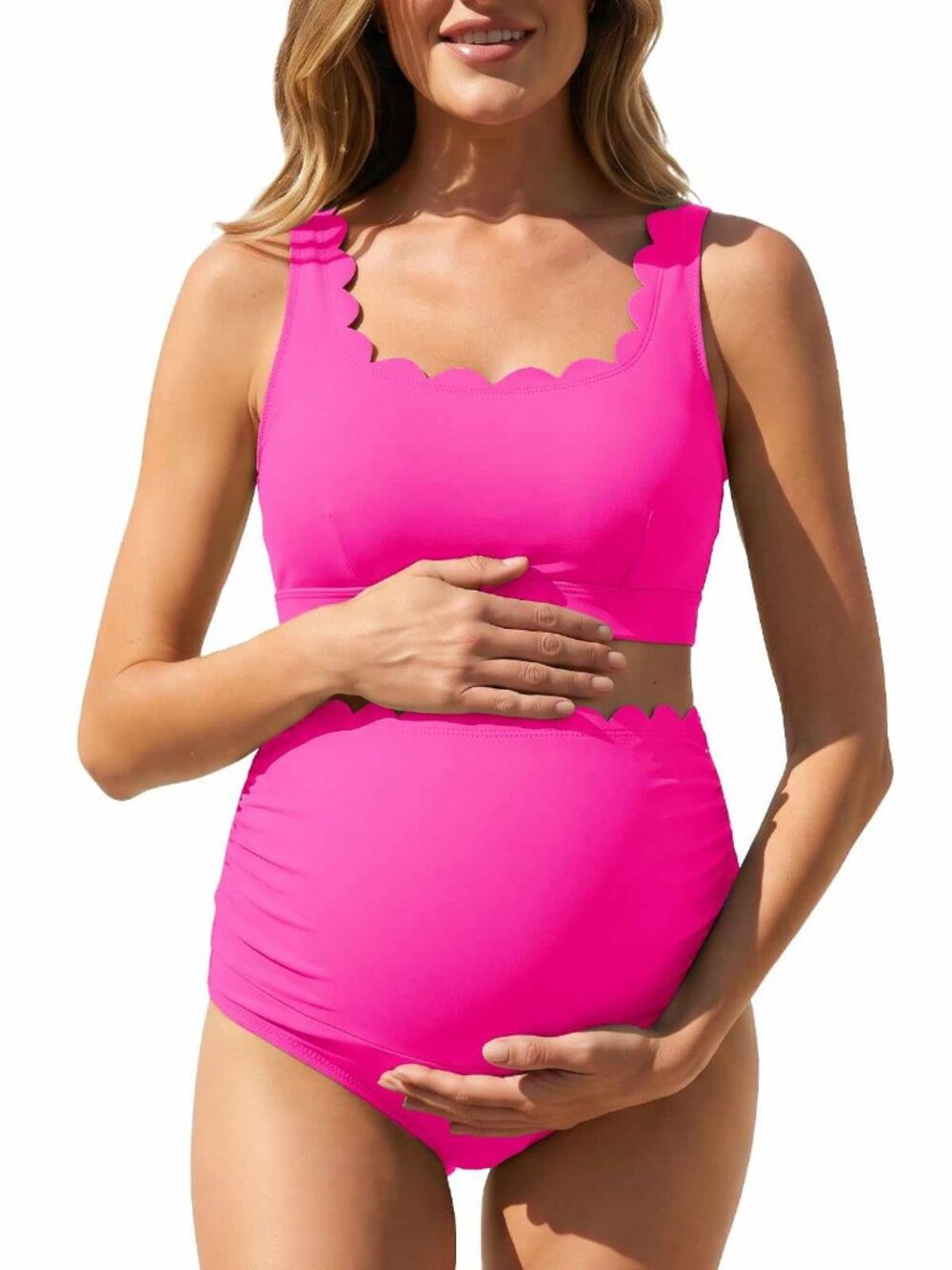 Summer Mae Scalloped Maternity Bikini Hot Pink N486